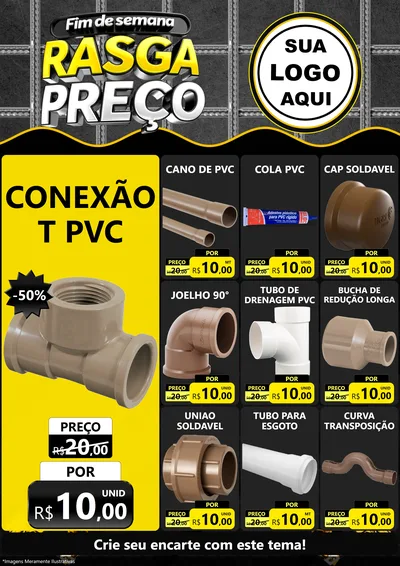 Modelo de Encarte para Encarte A4 Vertical com o tema Fim de Semana Rasga Preço para Tubos e conexões