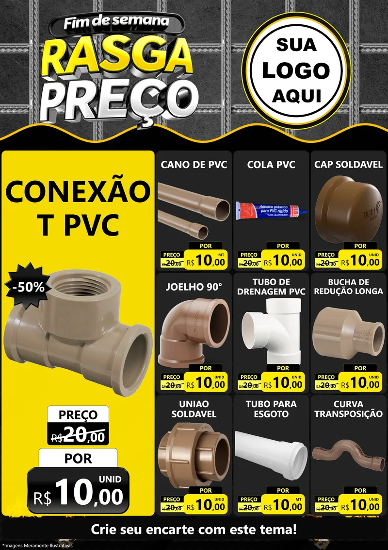 Modelo de Encarte para Encarte A4 Vertical com o tema Fim de Semana Rasga Preço para Tubos e conexões