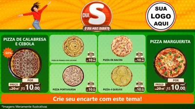 Modelo de TV para TV Horizontal com o tema Dia S - O Dia Mais Barato para Pizzaria