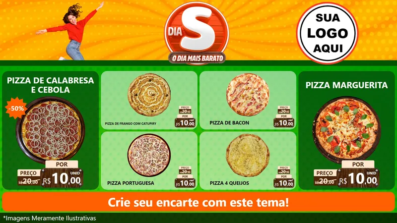Modelo de TV para TV Horizontal com o tema Dia S - O Dia Mais Barato para Pizzaria