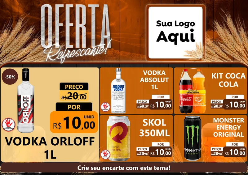 Modelo de Encarte para Encarte A4 Horizontal com o tema Oferta Refrescante! para Distribuidora de bebidas