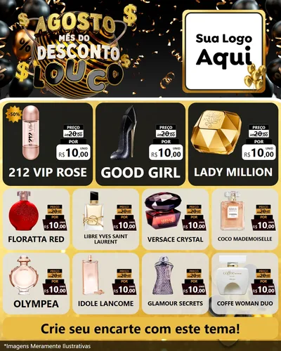 Modelo de Rede Social para Feed Instagram com o tema Agosto Mês do Desconto Louco para Perfumes