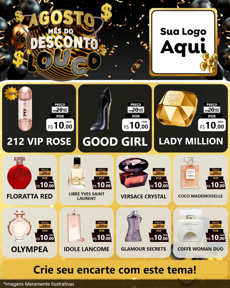 Modelo de Rede Social para Feed Instagram com o tema Agosto Mês do Desconto Louco para Perfumes