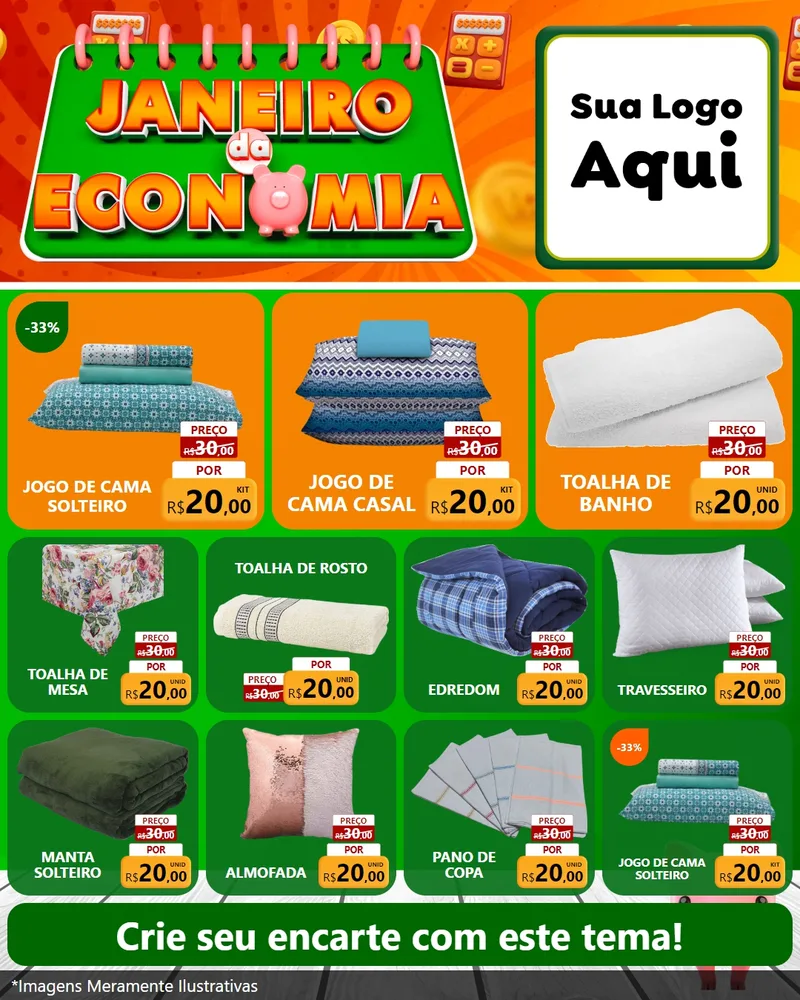 Modelo de Rede Social para Feed Instagram com o tema Janeiro da Economia para Cama, Mesa e Banho