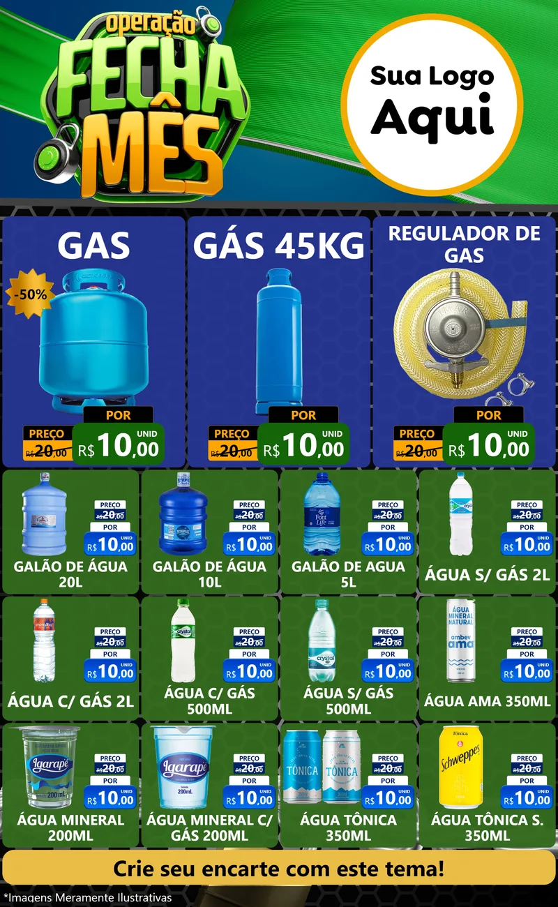 Modelo de Encarte para Encarte Grande com o tema Operação Fecha Mês para Água e gás