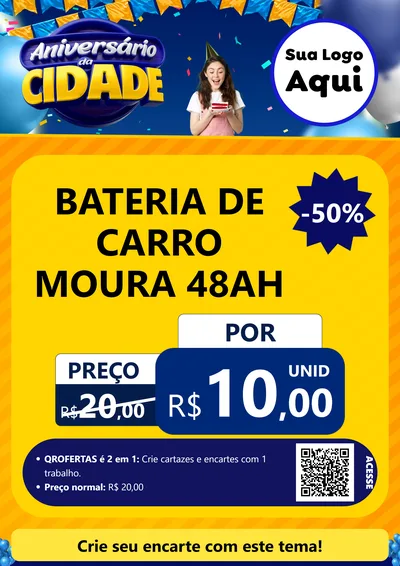 Modelo de Cartaz para Cartaz A4 Vertical com o tema Aniversário da Cidade para Baterias Elétricas