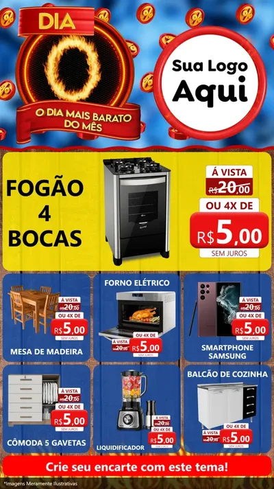 Modelo de Rede Social para Stories com o tema Dia O - O Dia Mais Barato Do Mês para Móveis e Eletro
