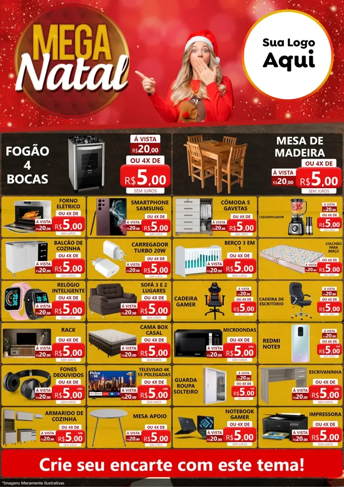 Modelo de Encarte para Encarte A4 Vertical com o tema Mega Natal para Móveis e Eletro