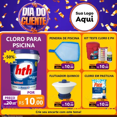 Modelo de Rede Social para Feed Facebook com o tema Dia do Cliente para Produtos para Piscina