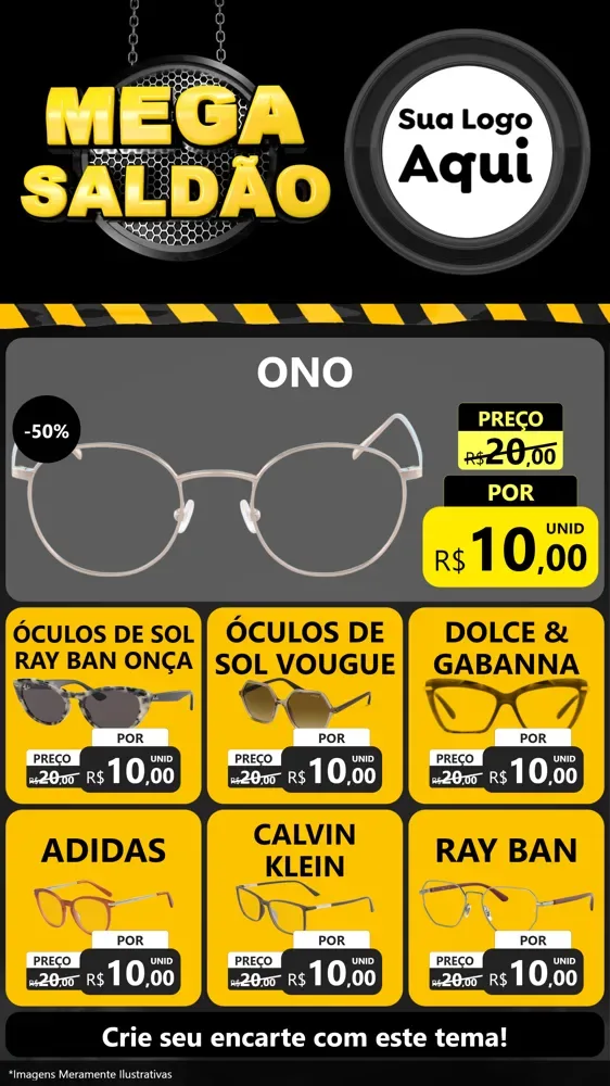 Modelo de Rede Social para Stories com o tema Mega Saldão para Óticas