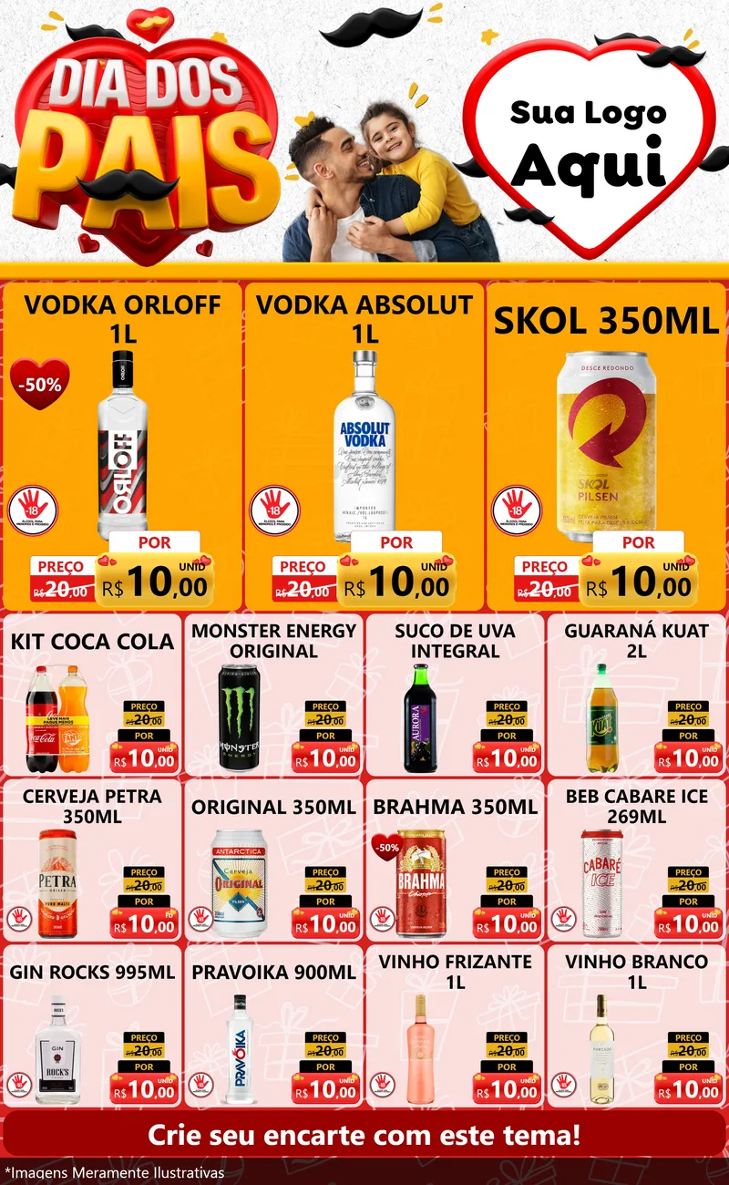 Modelo de Encarte para Encarte Grande com o tema Dia dos Pais para Distribuidora de bebidas