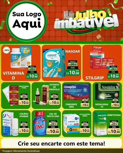 Modelo de Rede Social para Feed Instagram com o tema Julho Imbatível para Farmácia