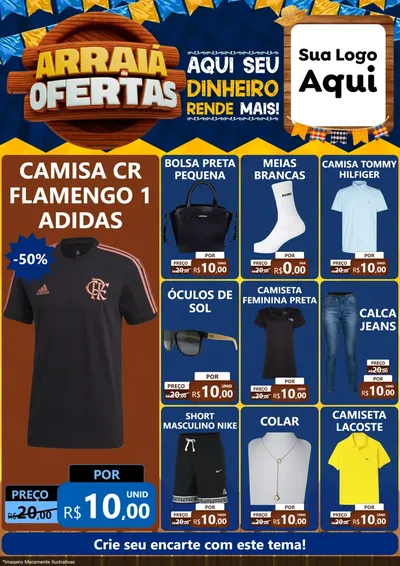 Modelo de Encarte para Encarte A4 Vertical com o tema Arraiá de Ofertas - Junina para Roupas e acessórios