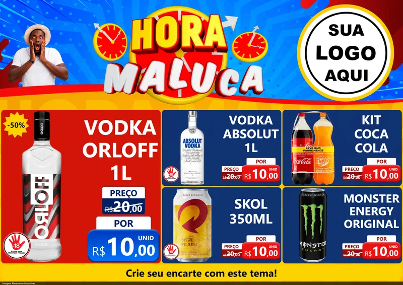 Modelo de Encarte para Encarte A4 Horizontal com o tema Hora Maluca para Distribuidora de bebidas