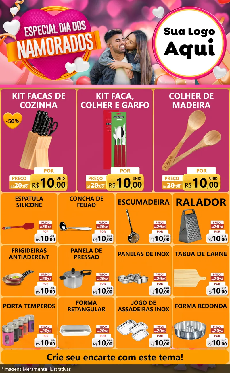 Modelo de Encarte para Encarte Grande com o tema Especial Dia dos Namorados para Utilidades Domésticas
