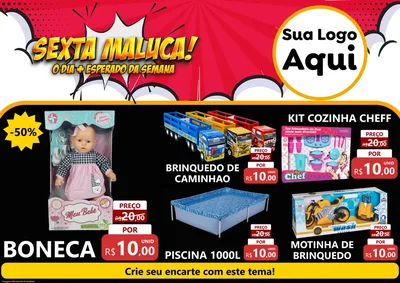 Modelo de Encarte para Encarte A4 Horizontal com o tema Sexta Maluca! para Brinquedos