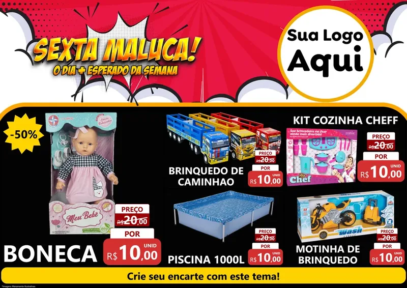 Modelo de Encarte para Encarte A4 Horizontal com o tema Sexta Maluca! para Brinquedos