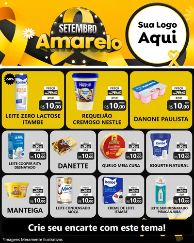 Modelo de Rede Social para Feed Instagram com o tema Setembro Amarelo para Frios e Laticínios