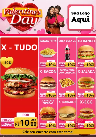 Modelo de Encarte para Encarte A4 Vertical com o tema Valentine's Day para Hamburgueria