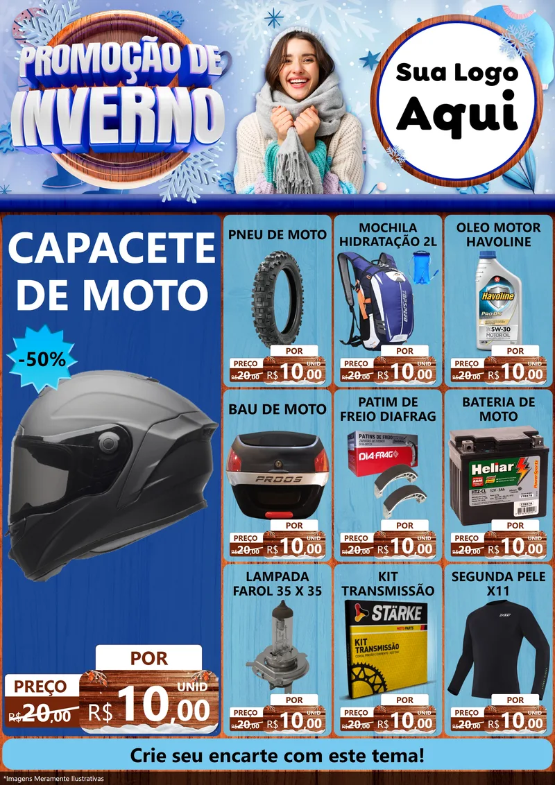 Modelo de Encarte para Encarte A4 Vertical com o tema Promoção de Inverno para Moto peças