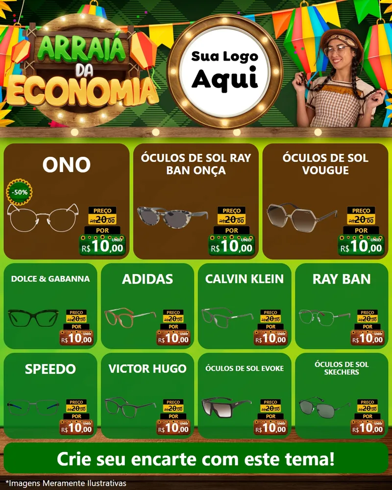 Modelo de Rede Social para Feed Instagram com o tema Arraiá de Economia para Óticas