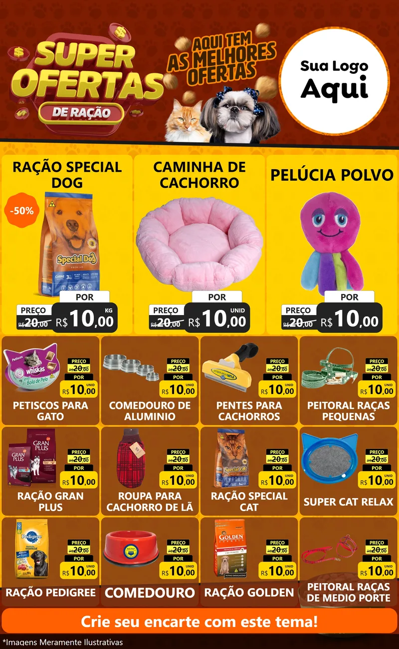 Modelo de Encarte para Encarte Grande com o tema Super Oferta de Ração para Pet Shop