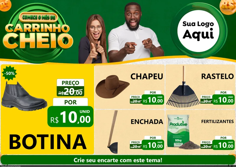 Modelo de Encarte para Encarte A4 Horizontal com o tema Carrinho Cheio para Agropecuária