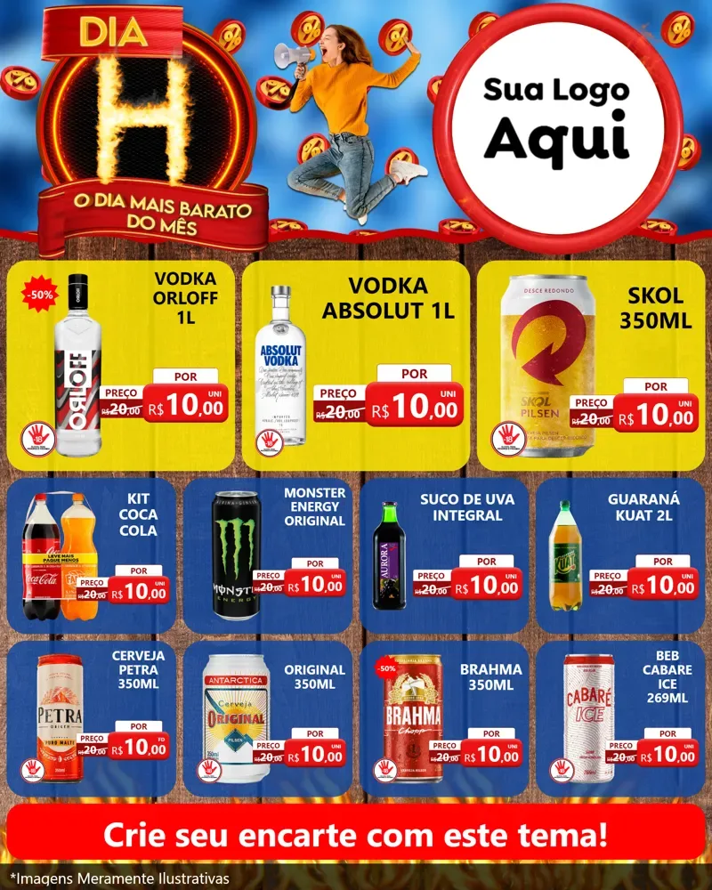Modelo de Rede Social para Feed Instagram com o tema Dia H - O Dia Mais Barato Do Mês para Distribuidora de bebidas