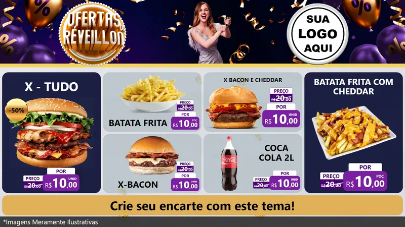Modelo de TV para TV Horizontal com o tema Ofertas de Réveillon para Hamburgueria