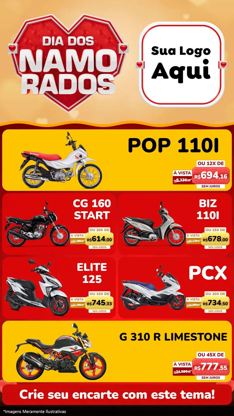 Modelo de TV para TV Vertical com o tema Dia dos Namorados para Concessionaria de Motos