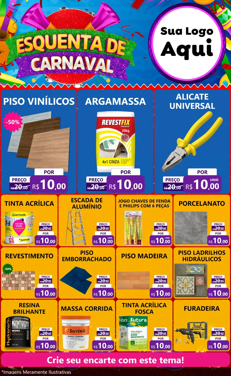 Modelo de Encarte para Encarte Grande com o tema Esquenta de Carnaval para Material para Construção