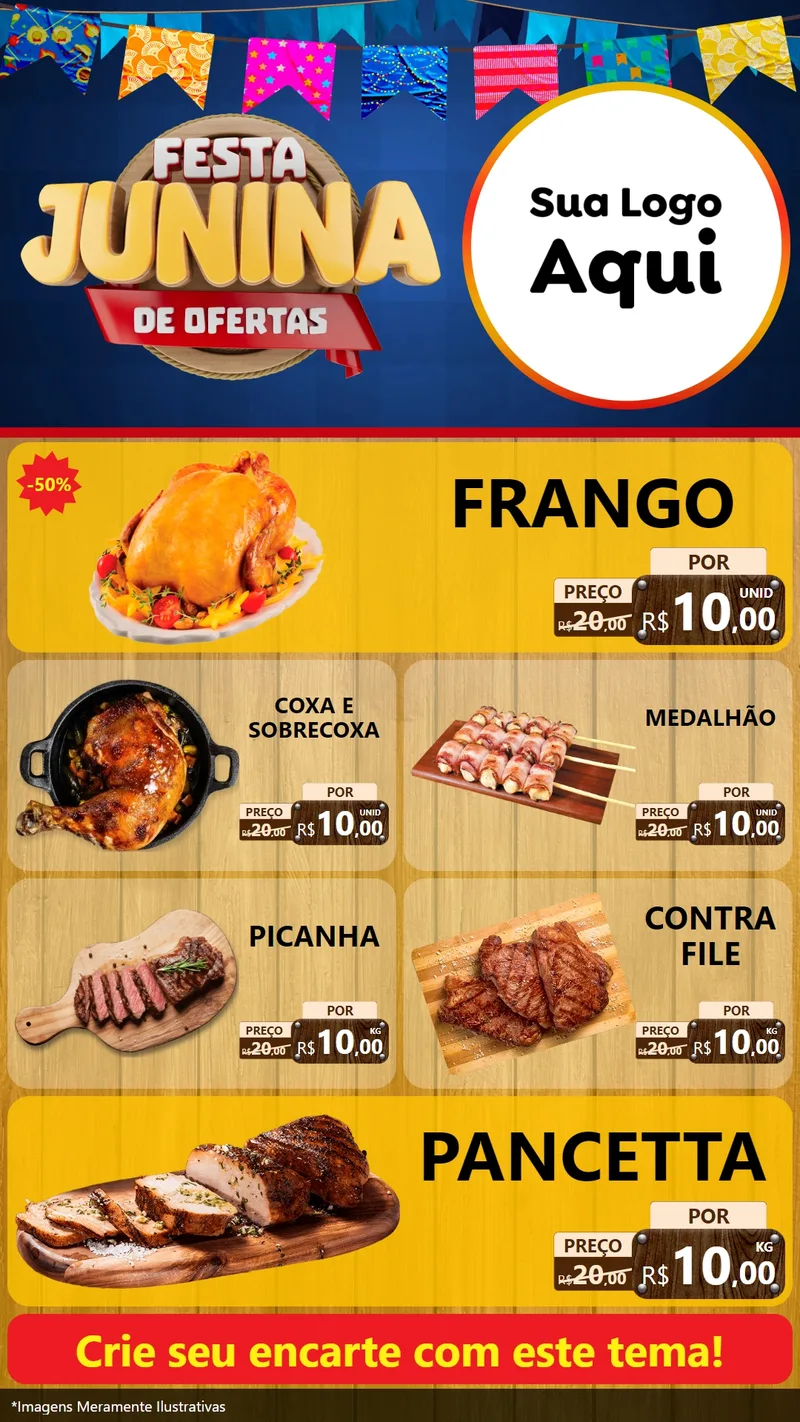 Modelo de TV para TV Vertical com o tema Festa Junina de Ofertas para Assados
