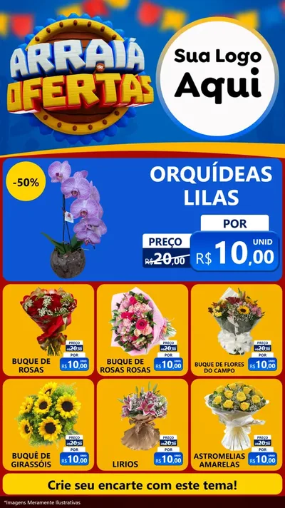 Modelo de Rede Social para Stories com o tema Arraiá de Ofertas - Junina para Floricultura e jardim