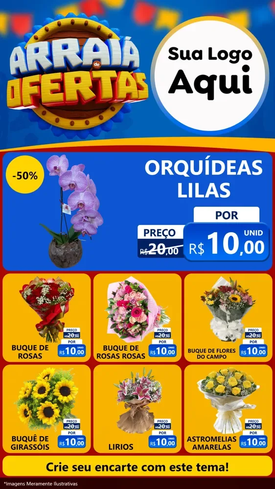 Modelo de Rede Social para Stories com o tema Arraiá de Ofertas - Junina para Floricultura e jardim