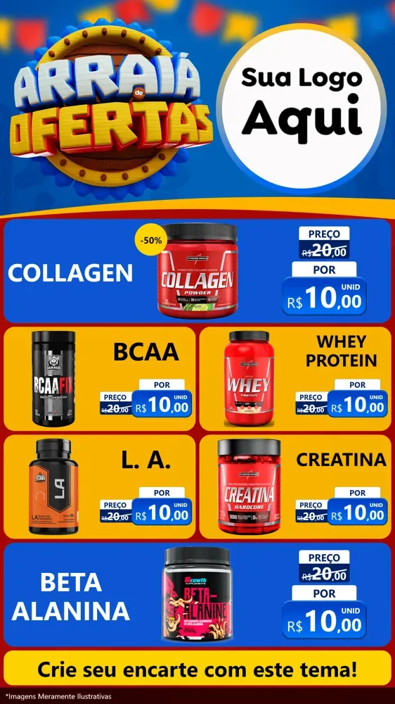 Modelo de TV para TV Vertical com o tema Arraiá de Ofertas - Junina para Suplementos alimentares