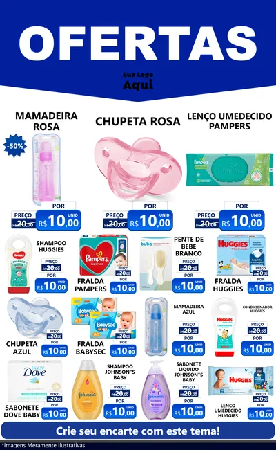 Modelo de Encarte para Encarte Grande com o tema Ofertas Azul Cartaz para Bebês