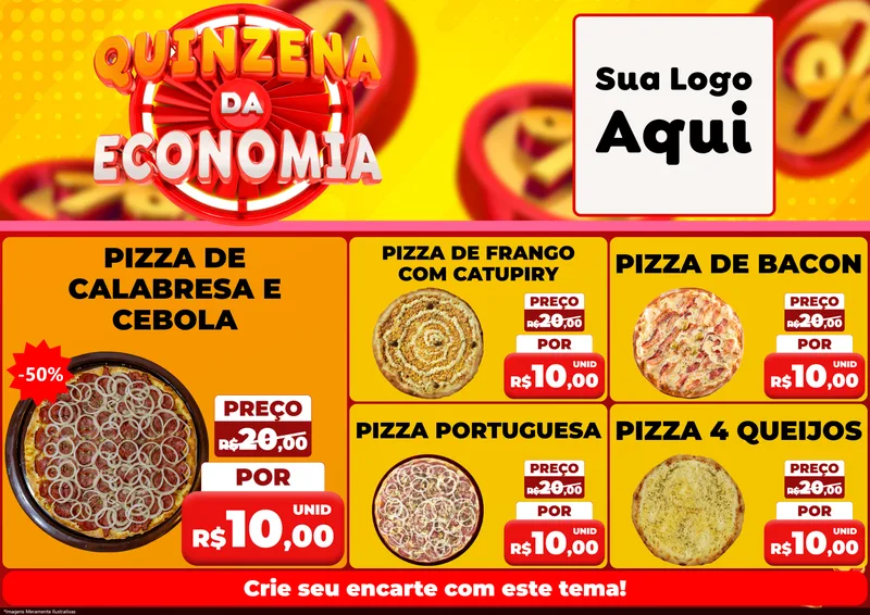 Modelo de Encarte para Encarte A4 Horizontal com o tema Quinzena Da Economia para Pizzaria