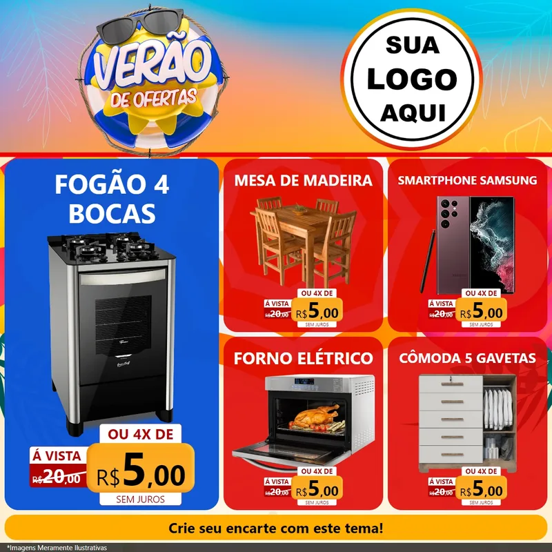 Modelo de Rede Social para Feed Facebook com o tema Verão de Ofertas para Móveis e Eletro