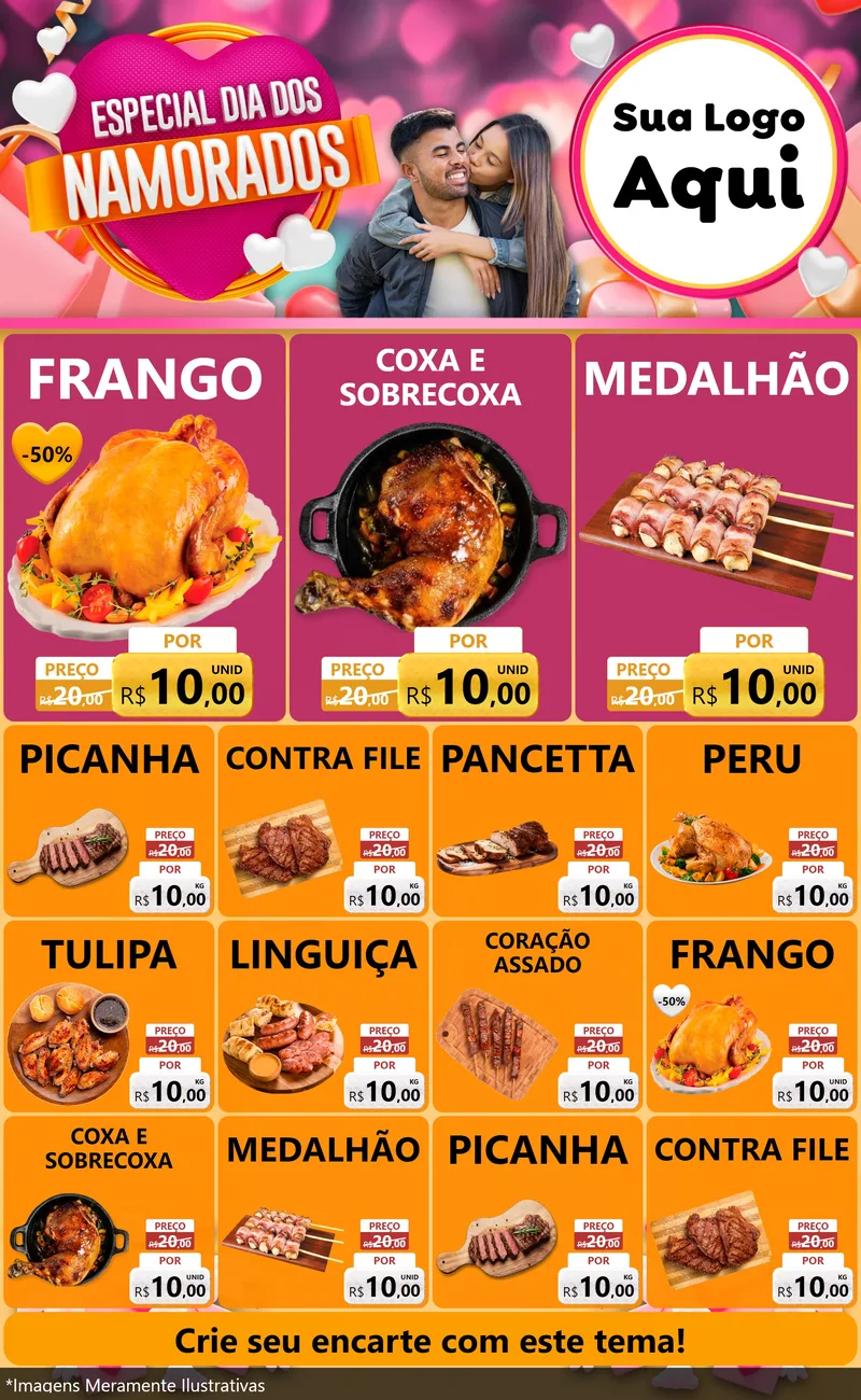 Modelo de Encarte para Encarte Grande com o tema Especial Dia dos Namorados para Assados