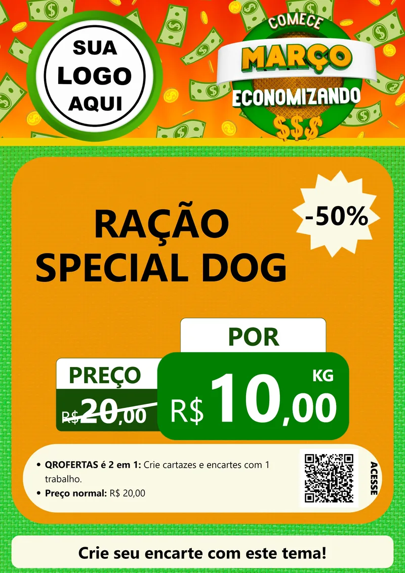 Modelo de Cartaz para Cartaz A4 Vertical com o tema Comece Março Economizando para Pet Shop