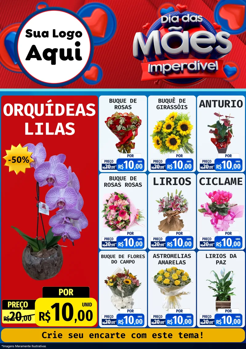 Modelo de Encarte para Encarte A4 Vertical com o tema Dia Das Mães Imperdível para Floricultura e jardim