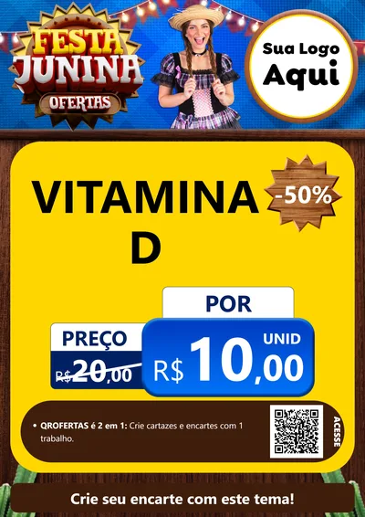 Modelo de Cartaz para Cartaz A4 Vertical com o tema Festa Junina Ofertas para Farmácia
