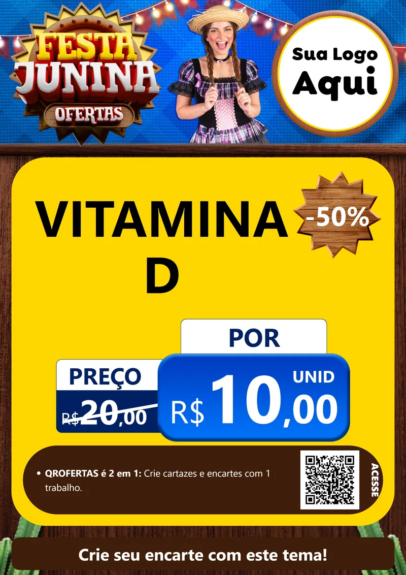 Modelo de Cartaz para Cartaz A4 Vertical com o tema Festa Junina Ofertas para Farmácia