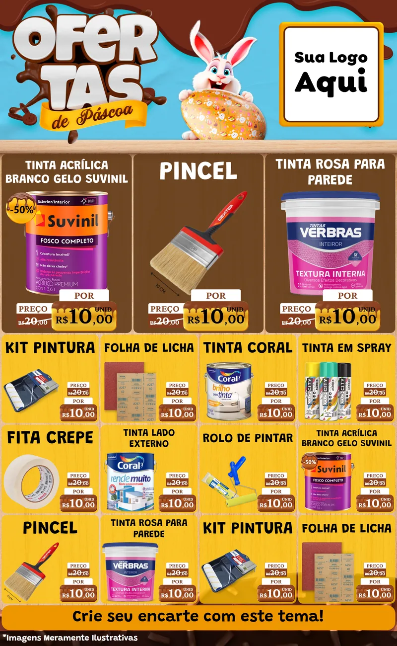 Modelo de Encarte para Encarte Grande com o tema Ofertas de Páscoa para Tintas e Ferramentas