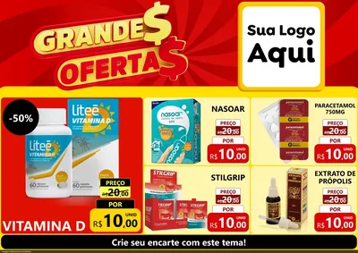 Modelo de Encarte para Encarte A4 Horizontal com o tema Grandes Ofertas para Farmácia