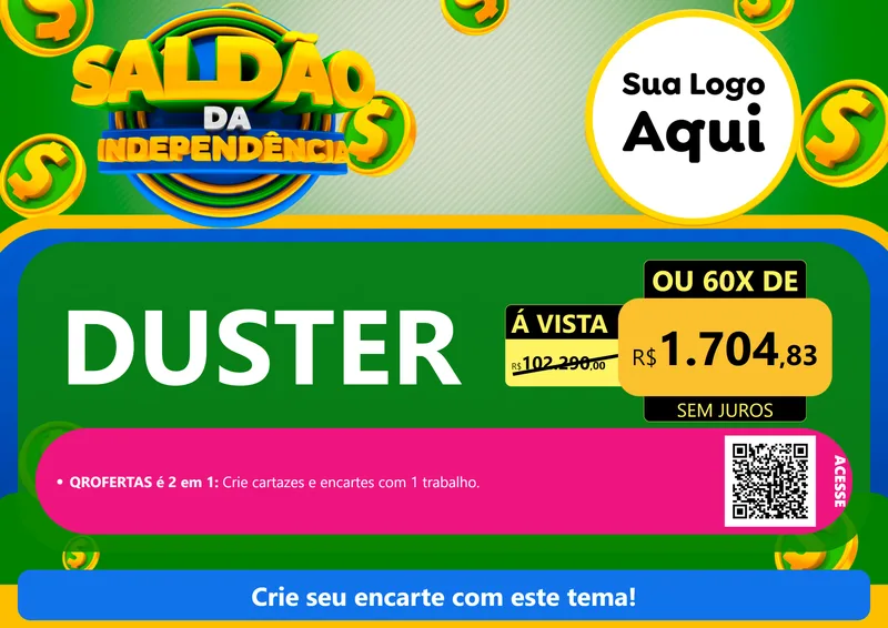 Modelo de Cartaz para Cartaz A4 Horizontal com o tema Saldão da Indepêndencia para Concessionaria de Carros
