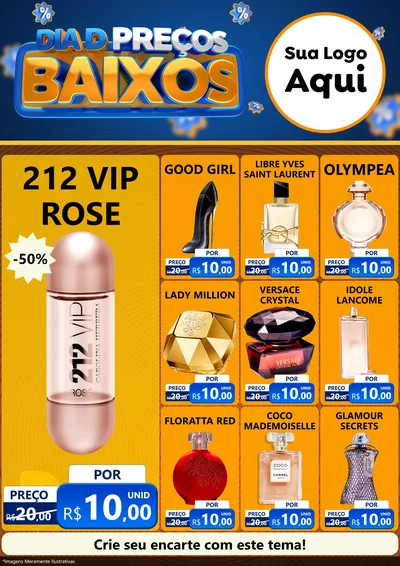 Modelo de Encarte para Encarte A4 Vertical com o tema Dia D Preço Baixo para Perfumes