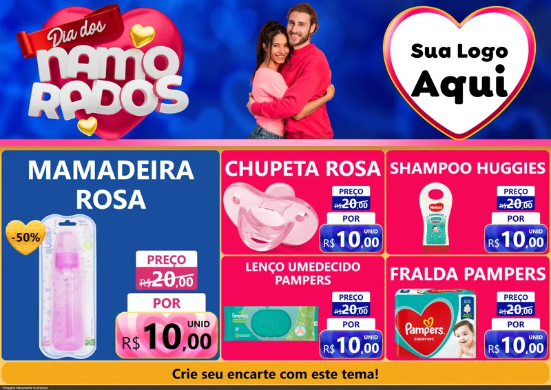 Modelo de Encarte para Encarte A4 Horizontal com o tema Dia dos namorados para Bebês