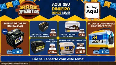 Modelo de TV para TV Horizontal com o tema Arraiá de Ofertas - Junina para Baterias Elétricas