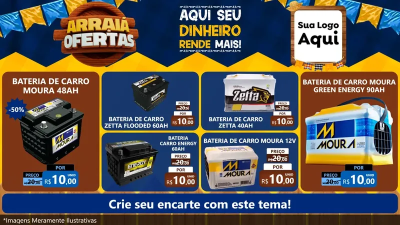 Modelo de TV para TV Horizontal com o tema Arraiá de Ofertas - Junina para Baterias Elétricas